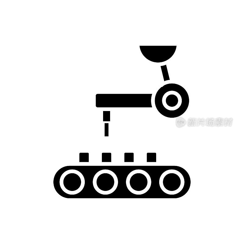 机器人技术图标，矢量插图，黑色标志在孤立的背景