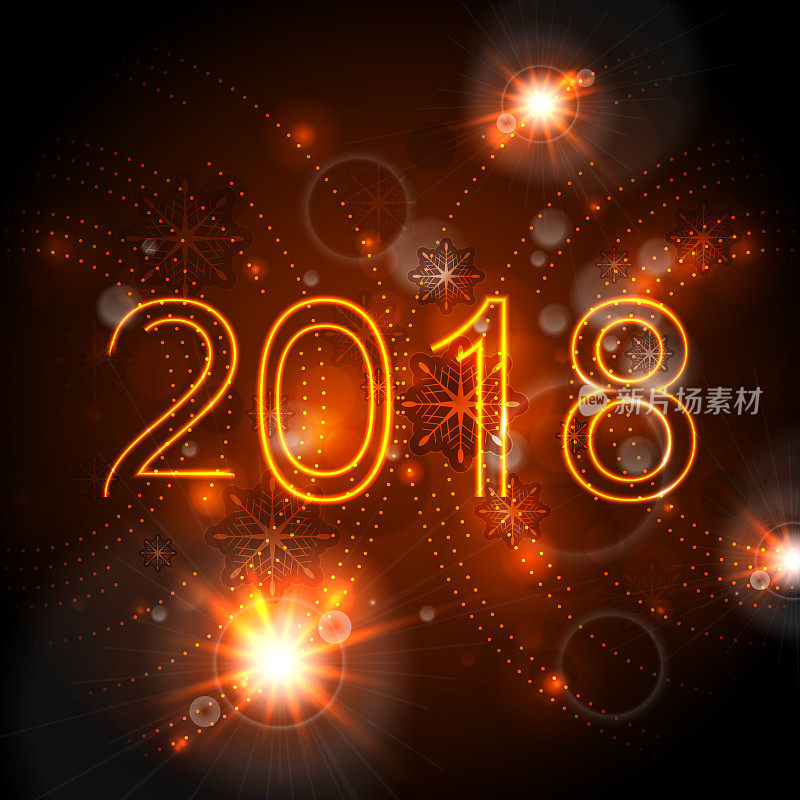 2018年霓虹橙色新年背景