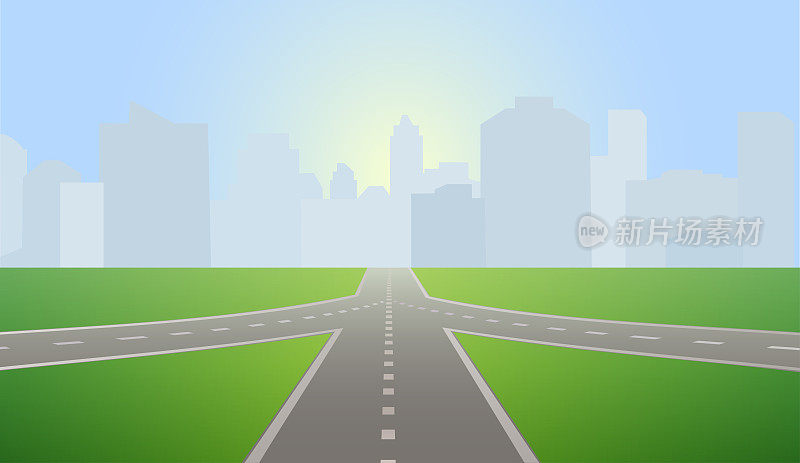 通往城市的道路矗立在地平线上。