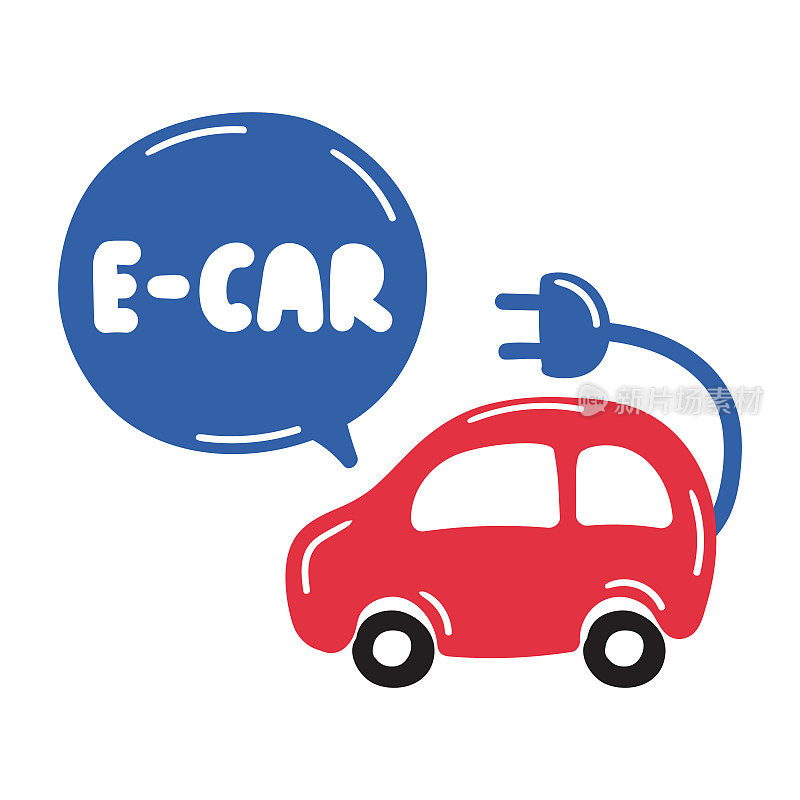 E-car。矢量手绘插图上的白色背景。