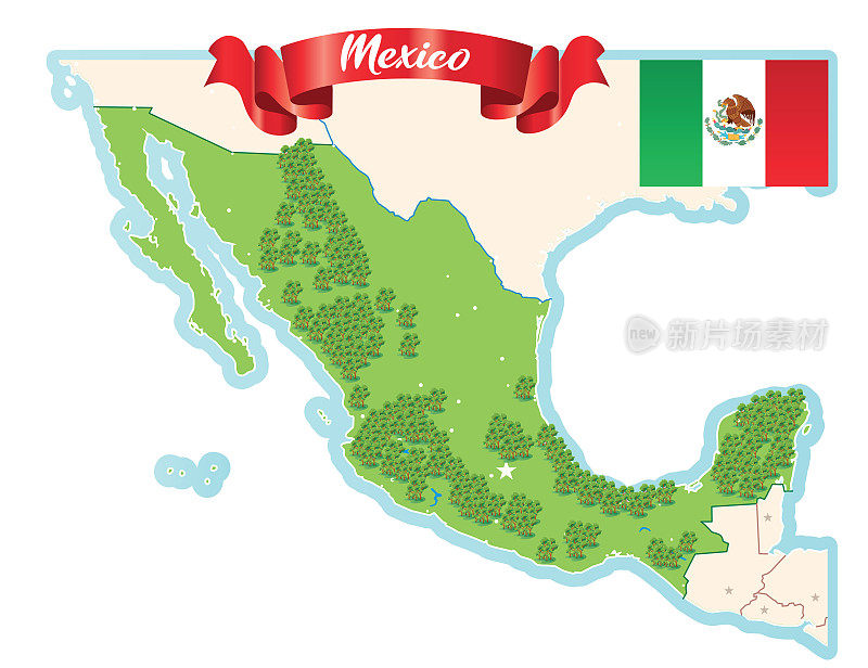 墨西哥，旅游地图，卡通地图