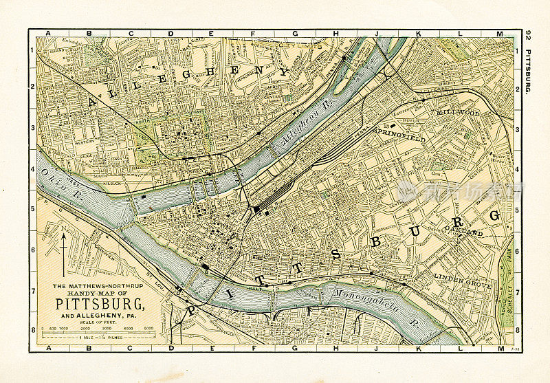宾夕法尼亚州匹兹堡地图，1898年
