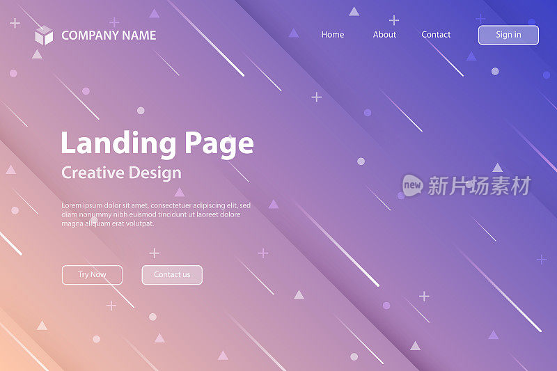 登陆页面模板-抽象设计与几何形状-时髦的紫色梯度