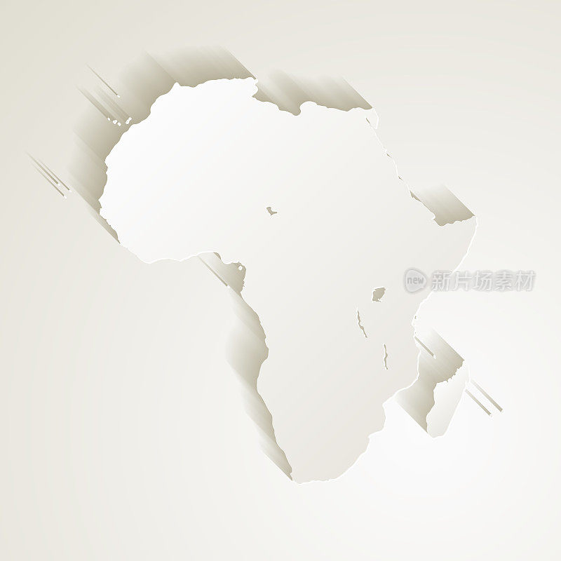 空白背景上剪纸效果的非洲地图