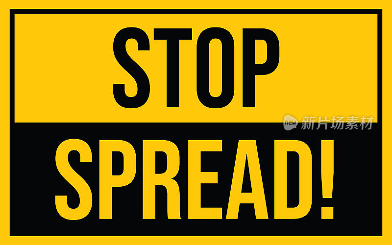 停止传播警告标志。黄色警告标志，关于冠状病毒或covid-19病媒插图