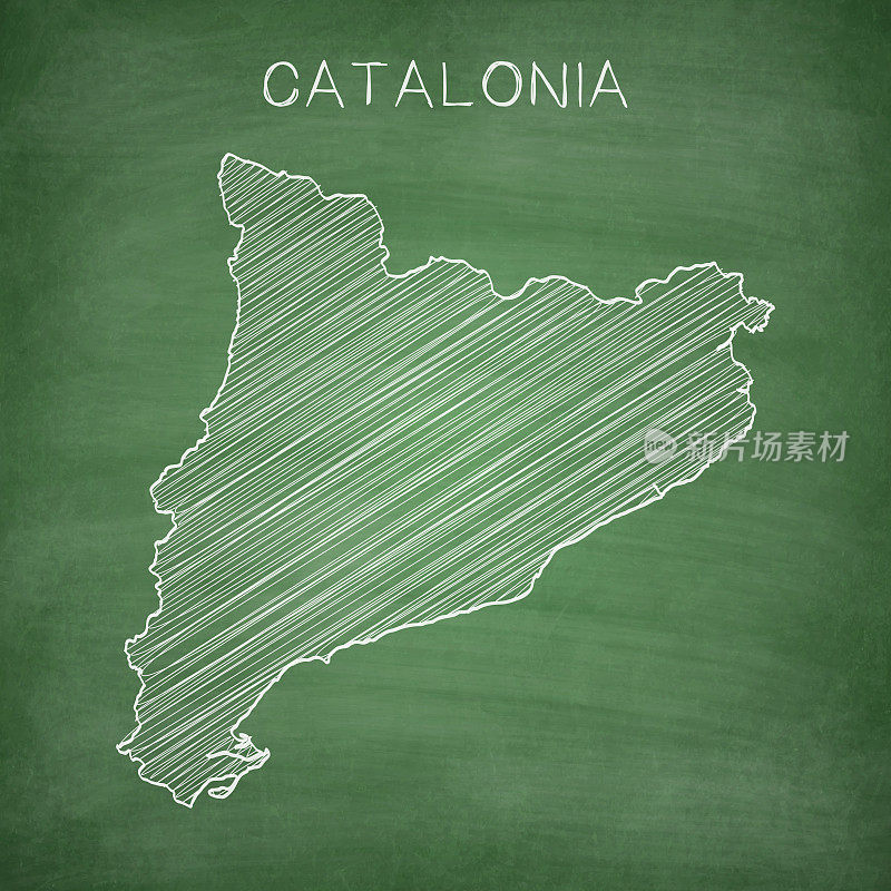 加泰罗尼亚地图画在黑板上-黑板