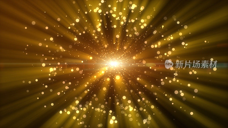 暗金色、黄褐色和辉光尘埃粒子爆炸的抽象背景。