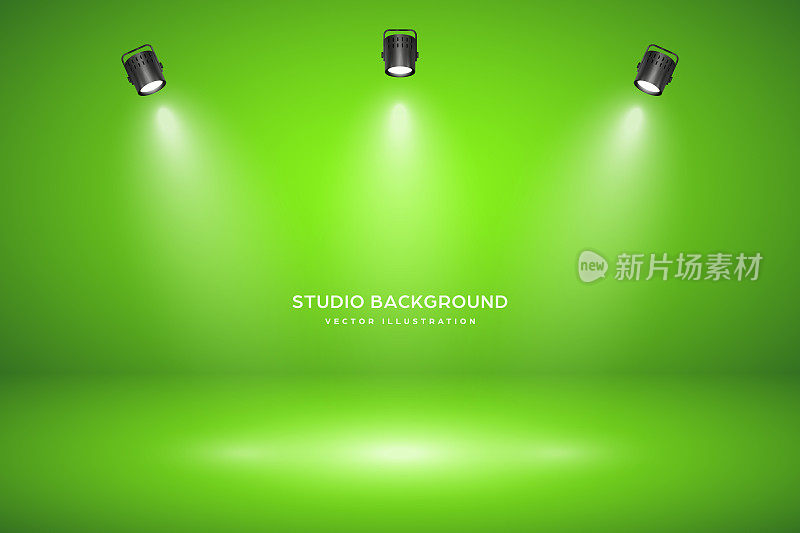 空的绿色工作室抽象背景与聚光灯效果。产品展示背景。色度键合成