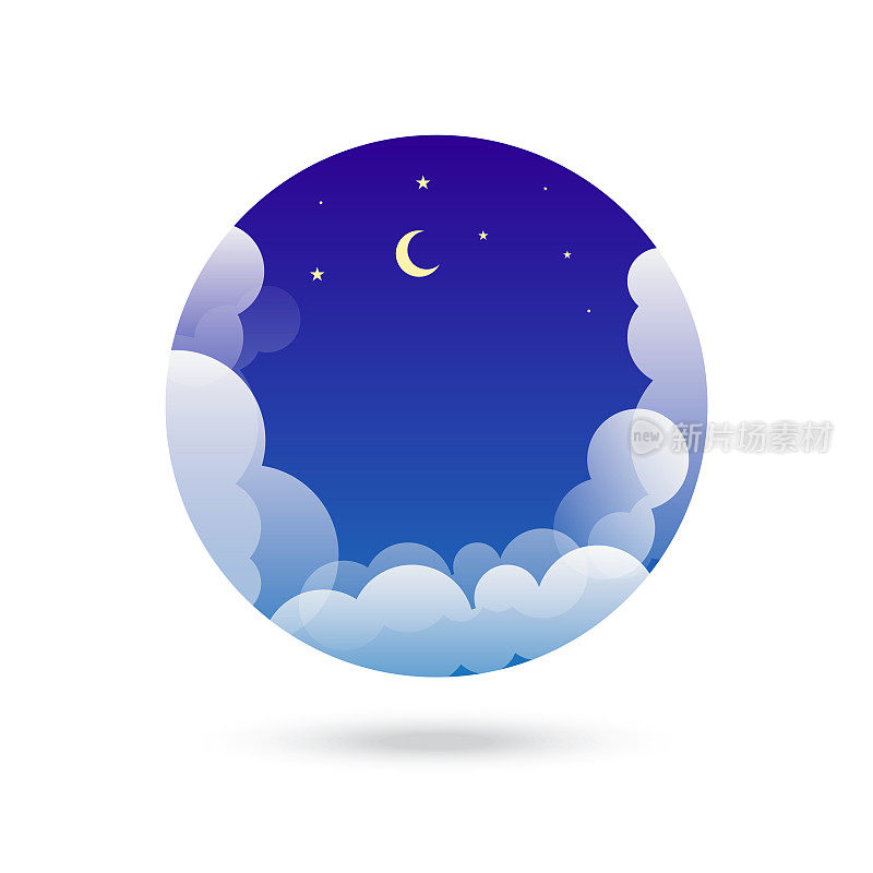 月亮，星星和云在黑暗的夜空背景股票插图