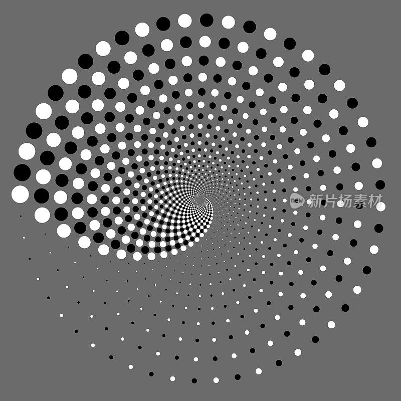 由黑白圆圈组成的圆形螺旋形