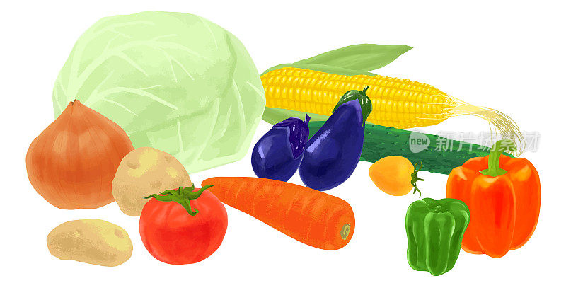 流行蔬菜群矢量插图