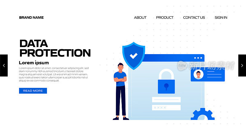 数据保护概念矢量插图的登陆页模板，网站横幅，广告和营销材料，在线广告，业务演示等。