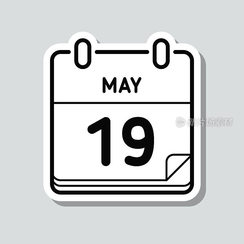 5月19日。灰色背景上的图标贴纸