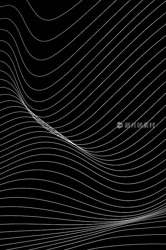 白色波浪起伏的矢量线在黑色的背景上