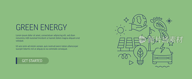 绿色能源相关网页横幅线风格。现代设计矢量插图网页横幅，网站标题等。股票插图