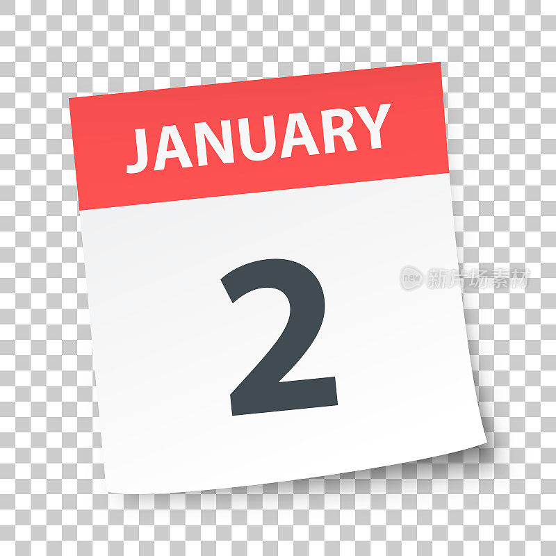 1月2日-每日日历在空白背景
