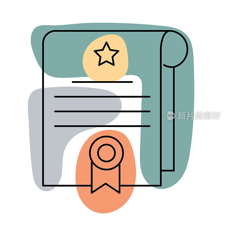 奖励证书-成功和奖励细线图标与可编辑的笔画