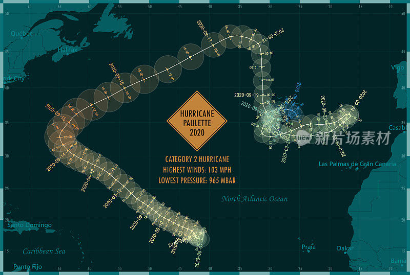 2020年波莱特飓风跟踪北大西洋信息图