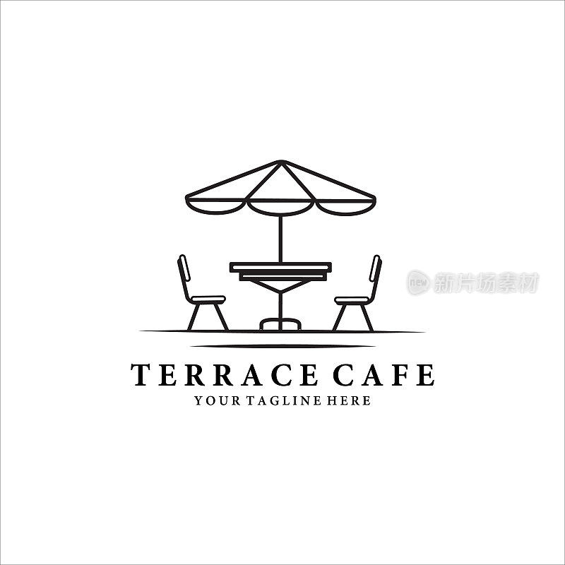 露台咖啡馆线艺术标志矢量插图设计