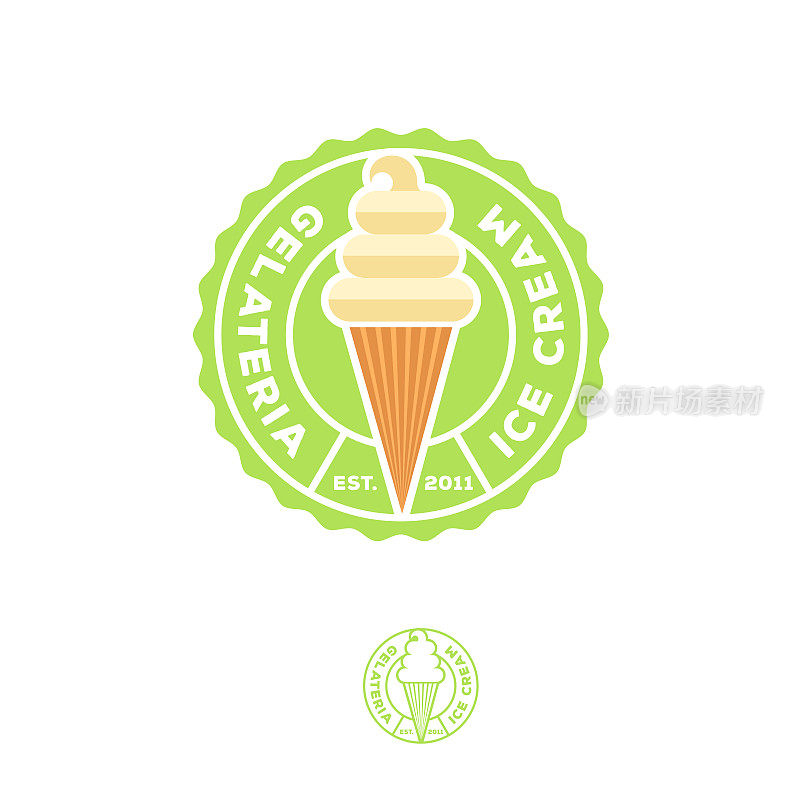 冰淇淋图标。Gelateria会徽。意大利冰淇淋的标志。华夫筒里的大冰淇淋。