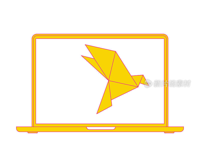 笔记本电脑和折纸鸟