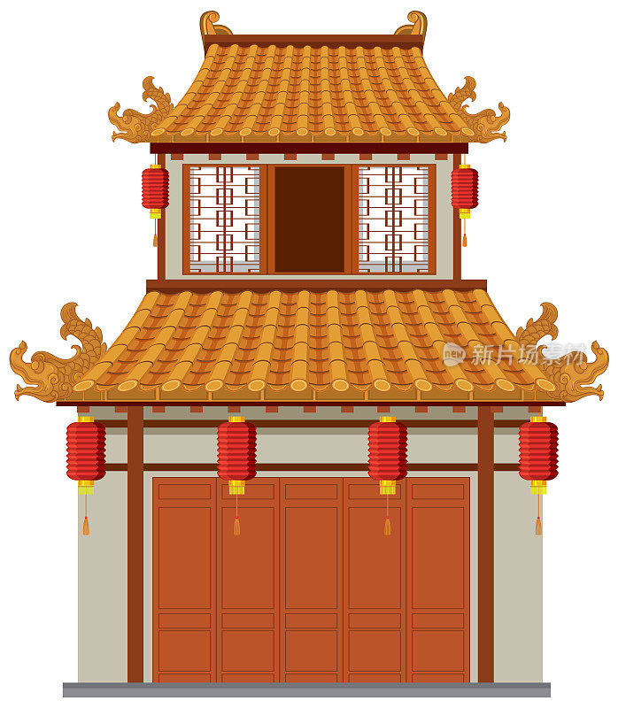 白色背景的中国传统建筑