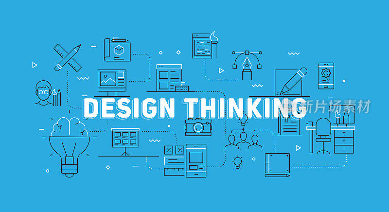 设计思考与图标相关的现代线横幅