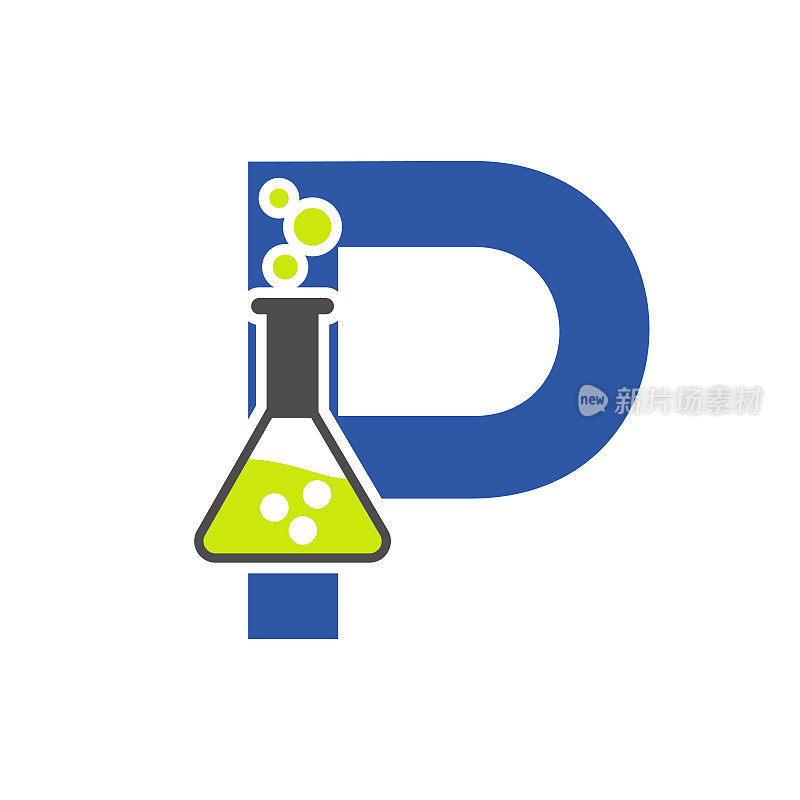 字母P实验室标志概念科学，保健，医疗，实验室，化学和自然符号