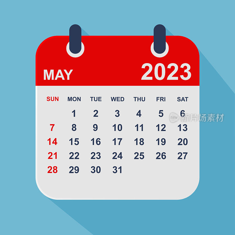 2023年5月月历叶。一周从周日开始。业务矢量图