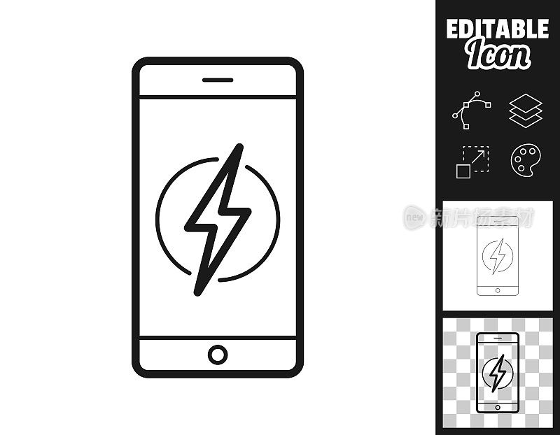 带有电符号的智能手机。图标设计。轻松地编辑