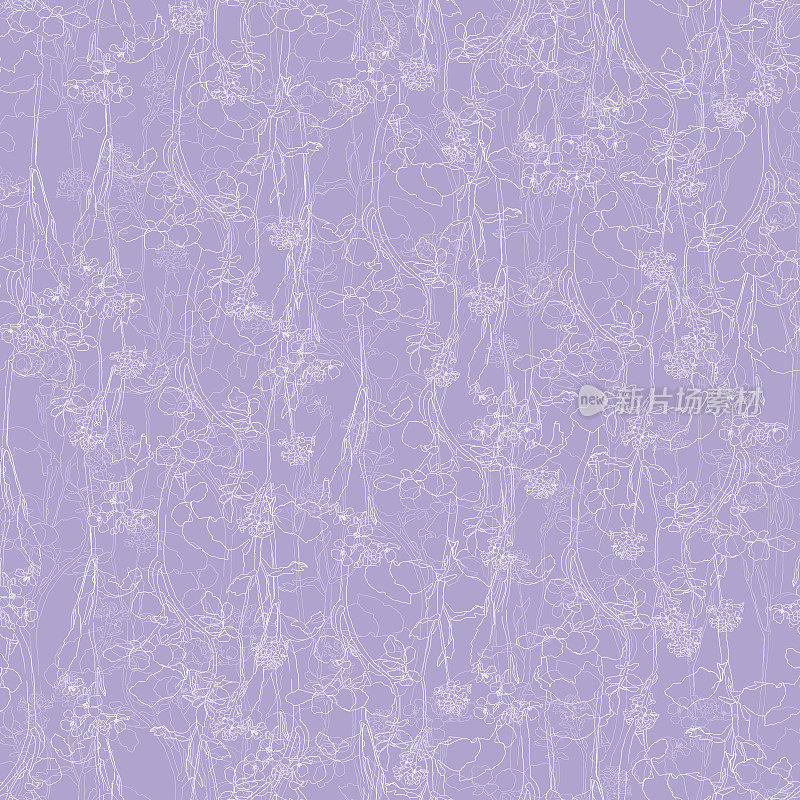 花手绘无缝模式。紫罗兰色背景上的白线花
