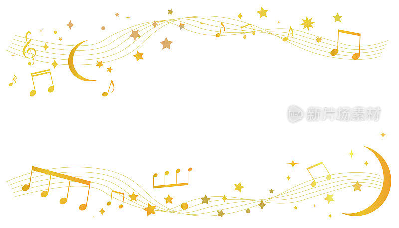 一幅金色乐谱的画框插图，灵感来自缀满星星和月亮的夜空