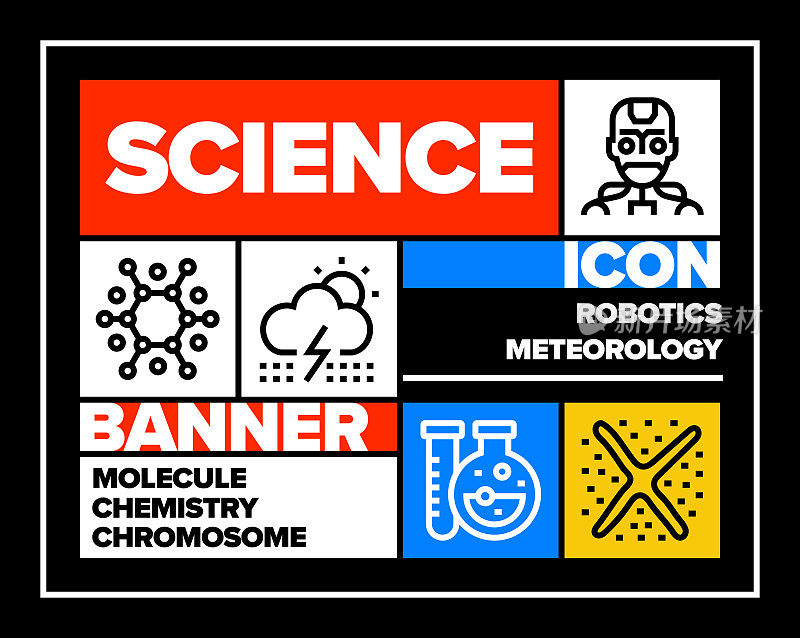科学线图标集和横幅设计