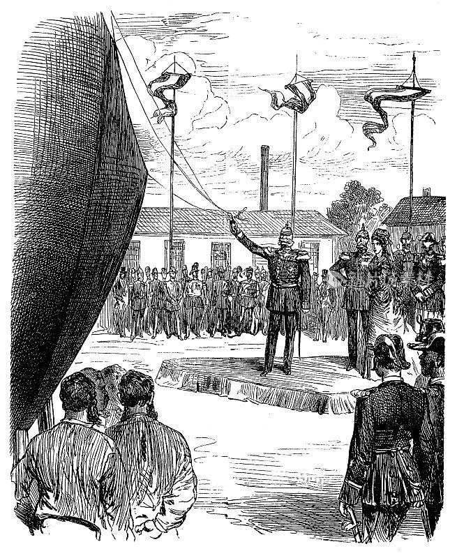 1874年，在基尔帝国船坞为德国帝国海军建造的弗里德里希·德·格罗斯号(弗里德里希大帝)装甲炮塔舰下水