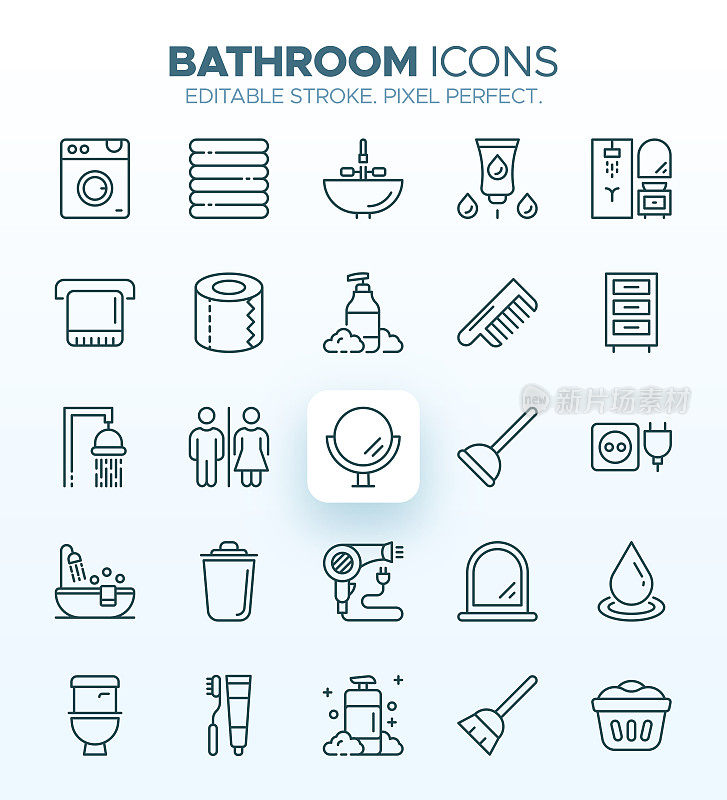 浴室图标-厕所，淋浴小屋和浴室配件符号