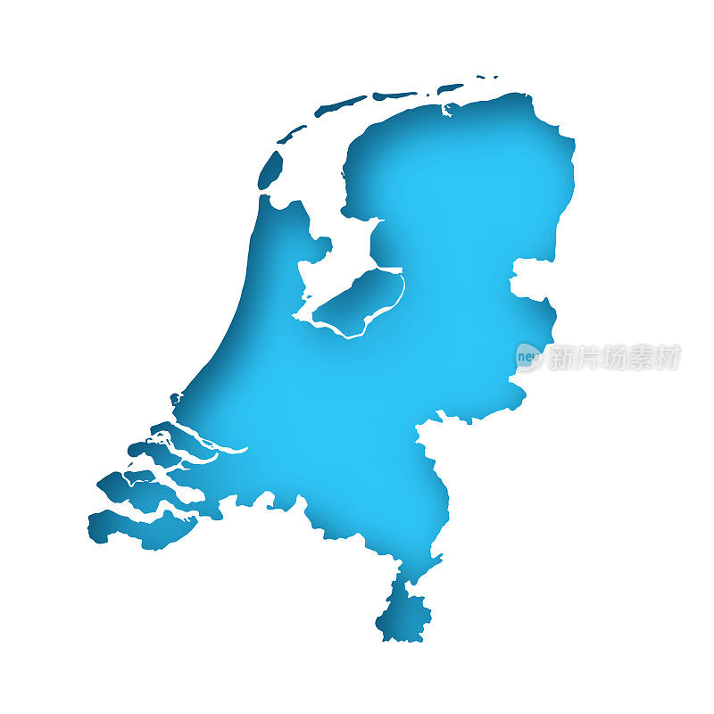 荷兰地图-蓝色背景的白纸