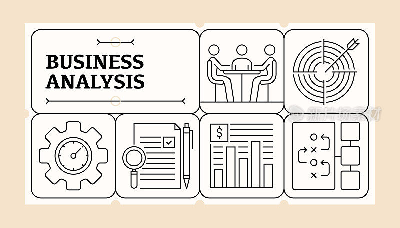 业务分析线图标集和横幅设计