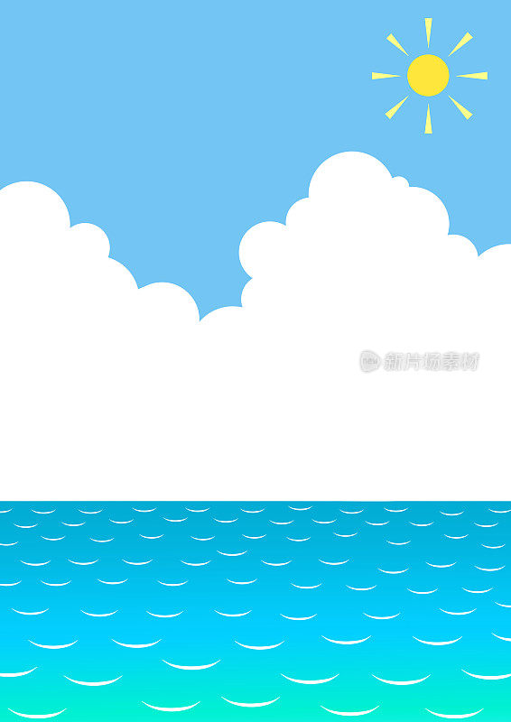 简单的插图背景材料积雨云，太阳，蓝天和大海