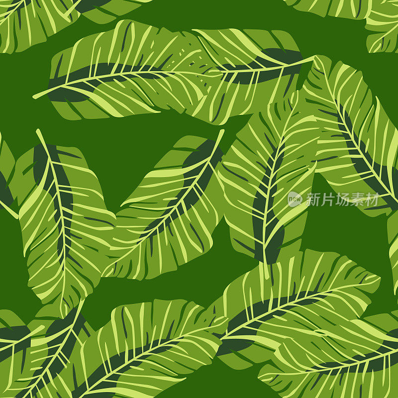 抽象异域植物无缝图案。植物叶子壁纸。热带图案背景与棕榈叶和花卉图案。