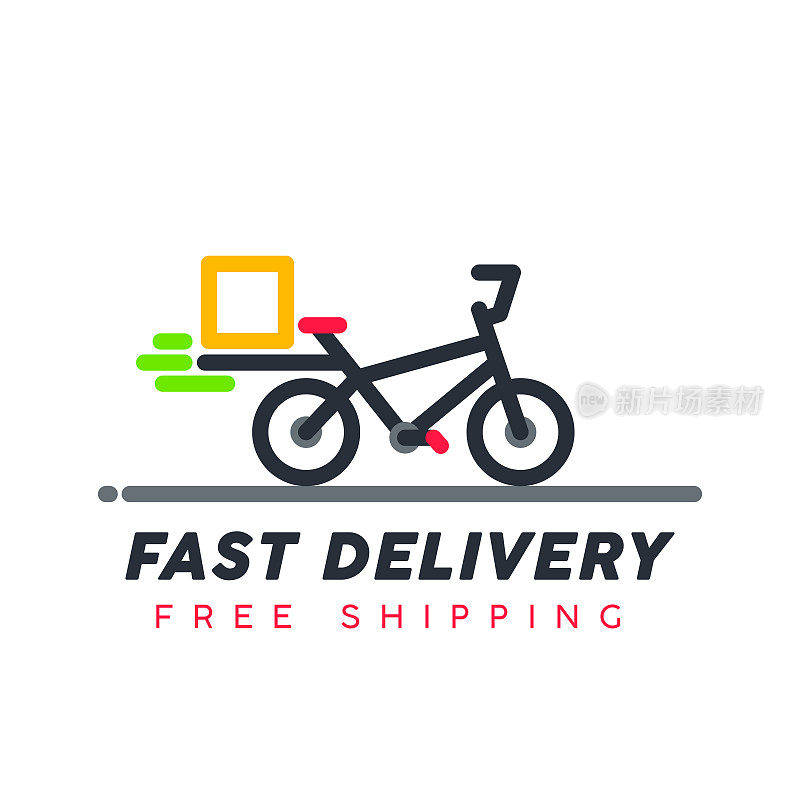 免费送货。快速移动的航运交付自行车线艺术矢量图标运输应用程序和电子商务网站。出售。交付。分布。