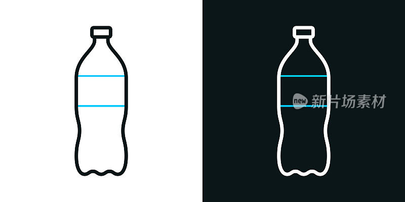 一瓶苏打水。黑色或白色背景上的双色线条图标-可编辑笔触