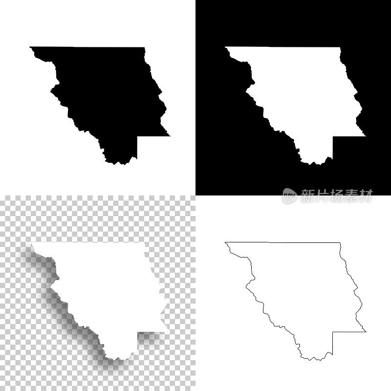 路易斯安那州红河教区。设计地图。空白，白色和黑色背景