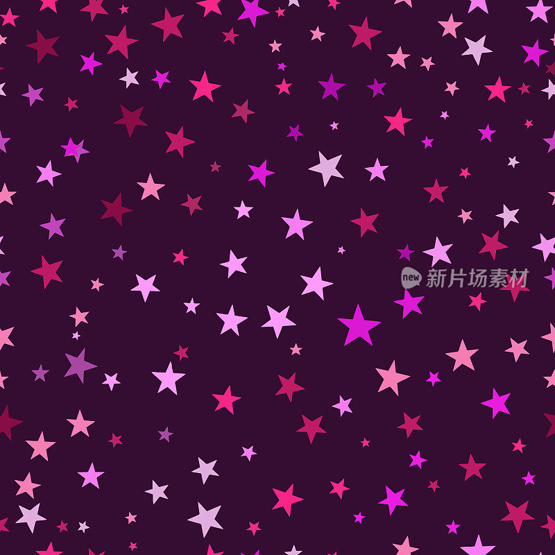 无缝图案与粉红色的星星和紫色的背景。