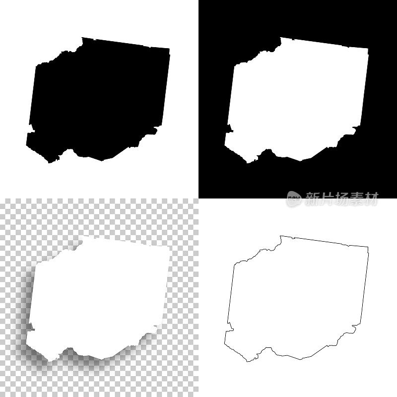 田纳西州希克曼县。设计地图。空白，白色和黑色背景