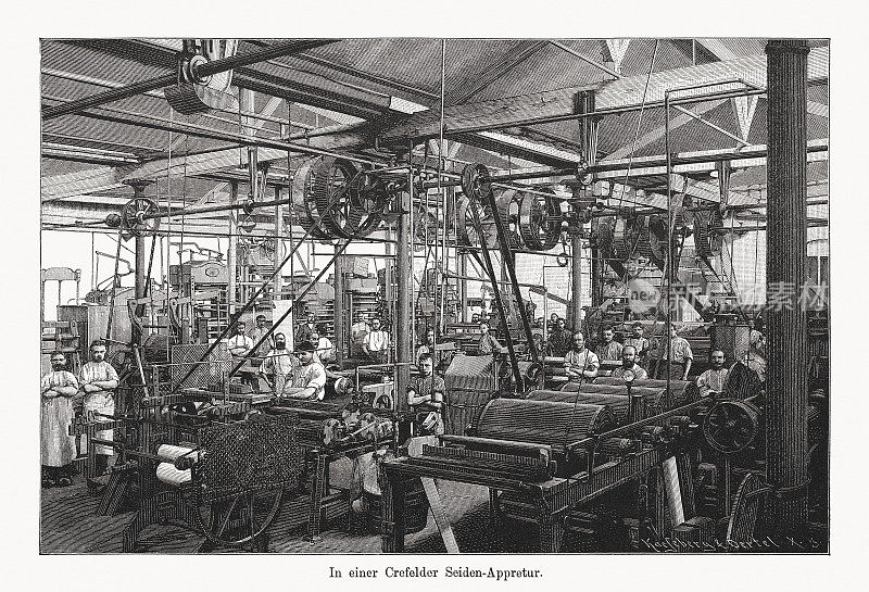 制作大厅为真丝织物，木刻，1894年出版