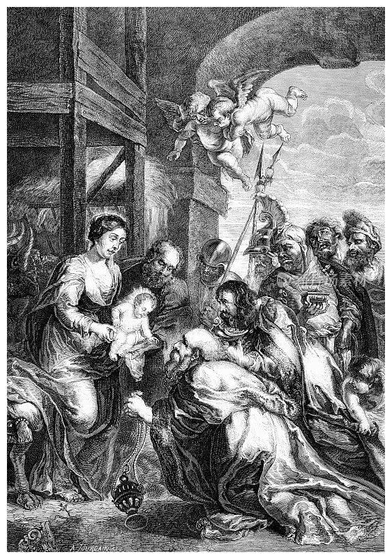 耶稣在伯利恒诞生，圣母玛利亚抱着婴儿