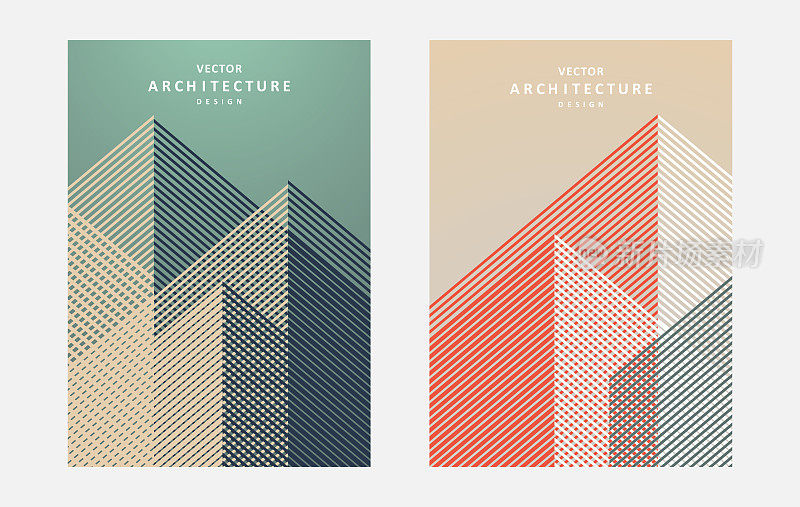 矢量抽象线条风格建筑构造概念涵盖宣传册设计模板背景集合