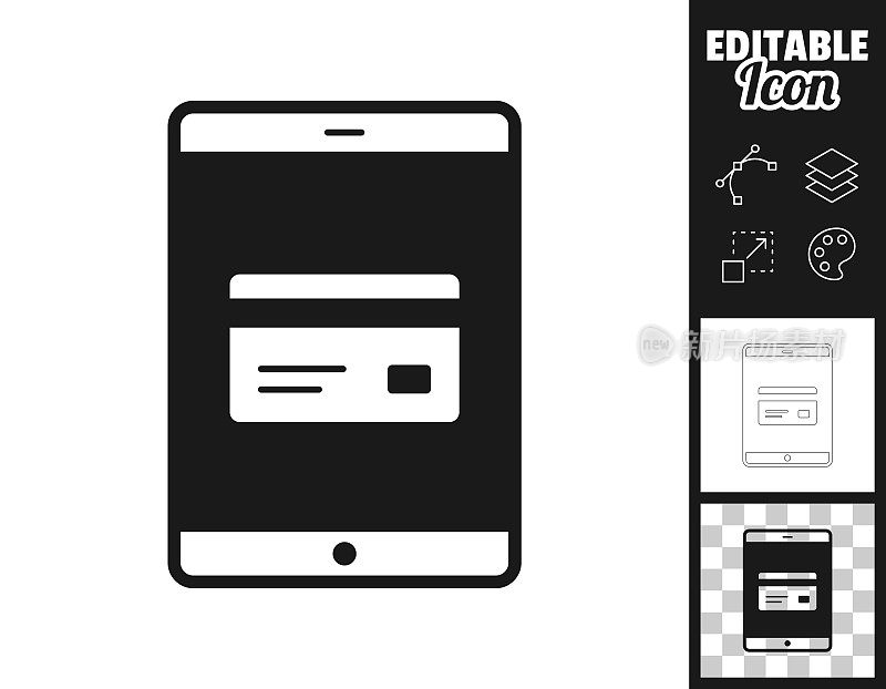 有信用卡的平板电脑。图标设计。轻松地编辑