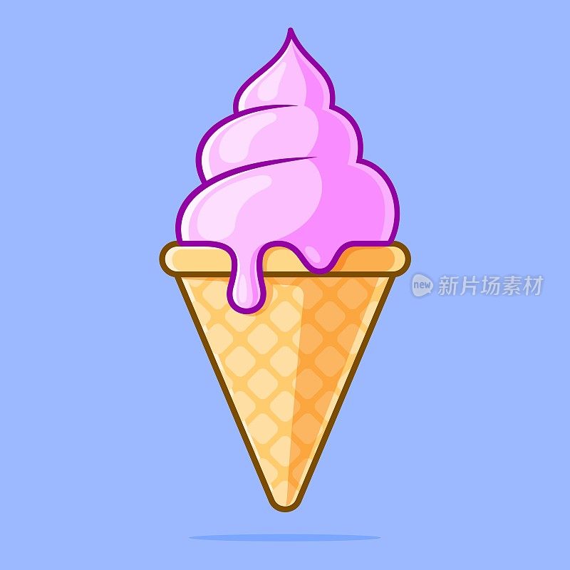 蓝色背景的华夫蛋筒里装着粉色冰淇淋