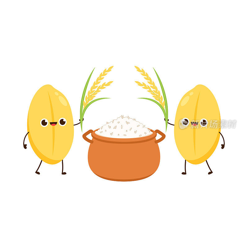 米字设计。白色背景上的水稻矢量。水稻向量。在土锅里煮米饭。土锅矢量。